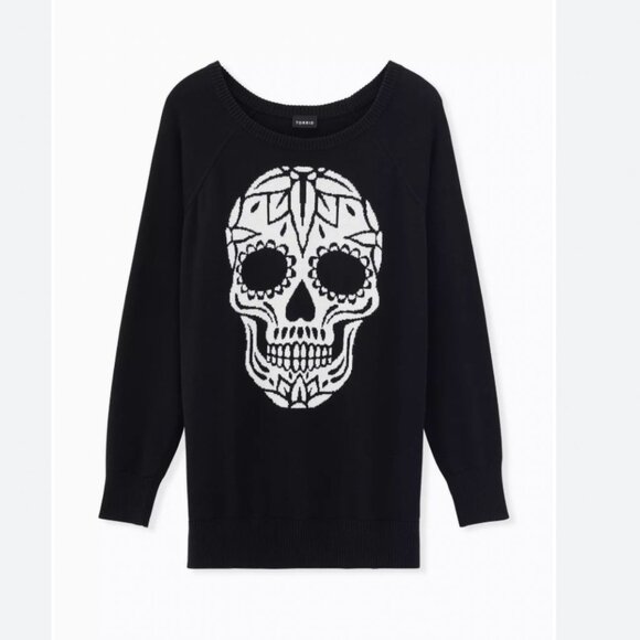 Torrid Black Crew Neck Sugar Skull Novelty Goth Grunge Long Sleeve Size 3X - Picture 3 of 8